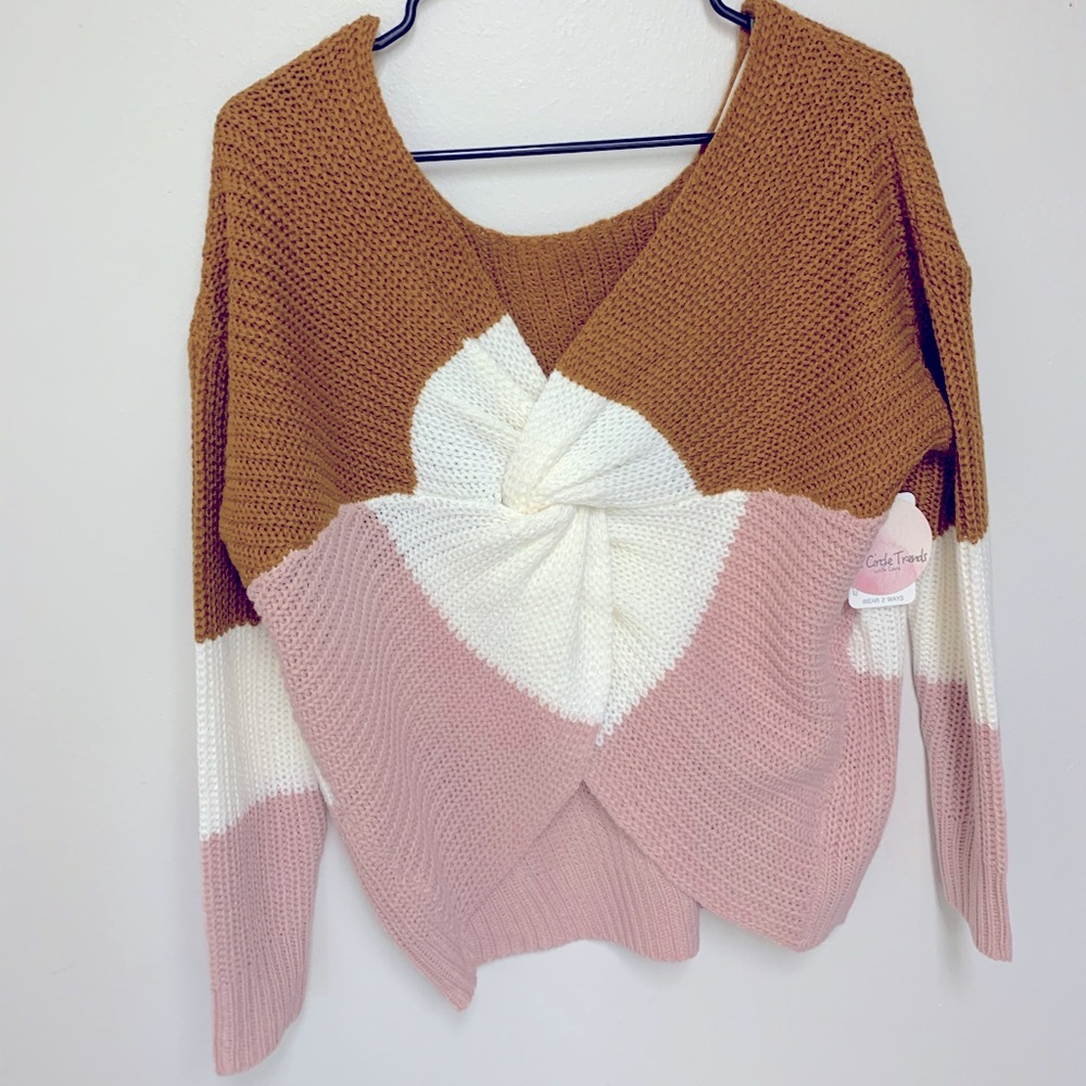 Boutique color block twist back sweater